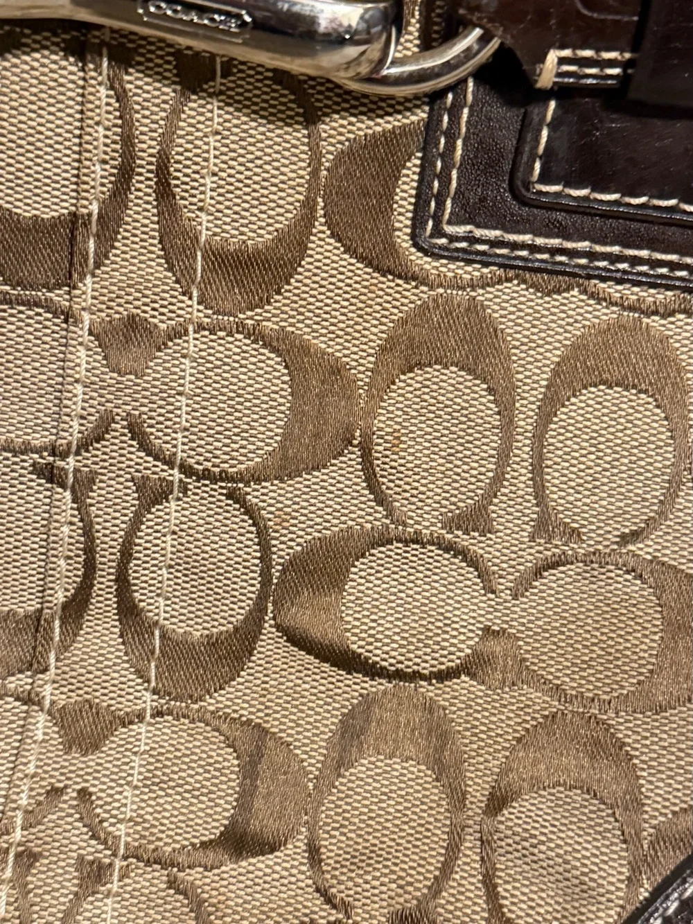 Coach Signature Jacquard Brown Leather Buckle Satchel Handbag Y2K Vintage